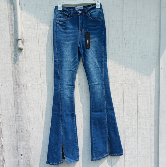 Fashion Nova Sz 1 Not What It Seams Split Hem High Waist Jeans Womens - Picture 3 of 7